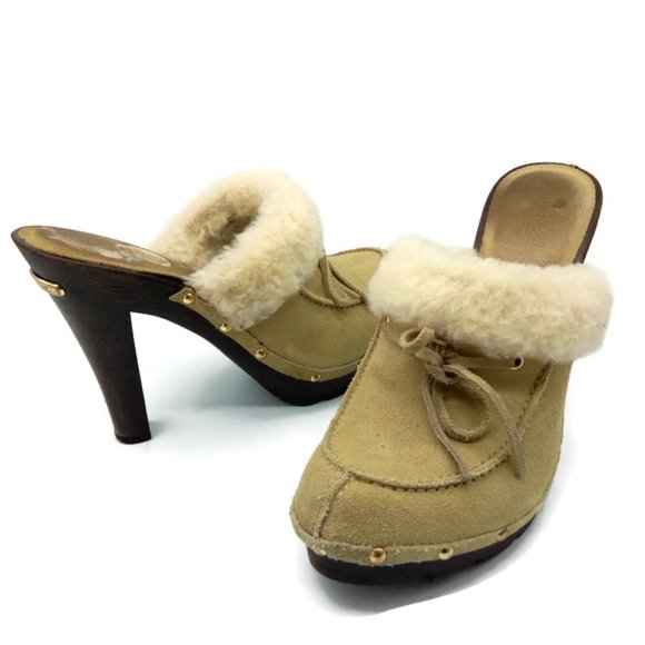 Michael Kors Suede Shearling Studded Clogs/Mules 8 - Picture 1 of 15